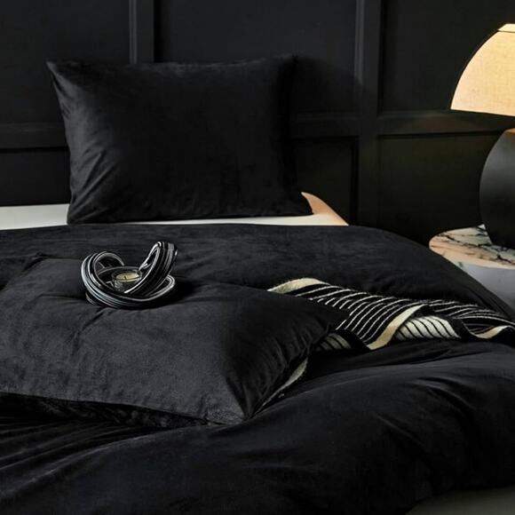 🆕 Black Velvet Duvet Set Luxury Bedding High End Hotel Vibes Moody Dark NEW - Picture 4 of 9